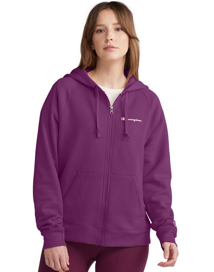 Champion Womens Hoodie NZ - Powerblend Fleece Full Zip Dark Purple ( 7986-TVRYU )